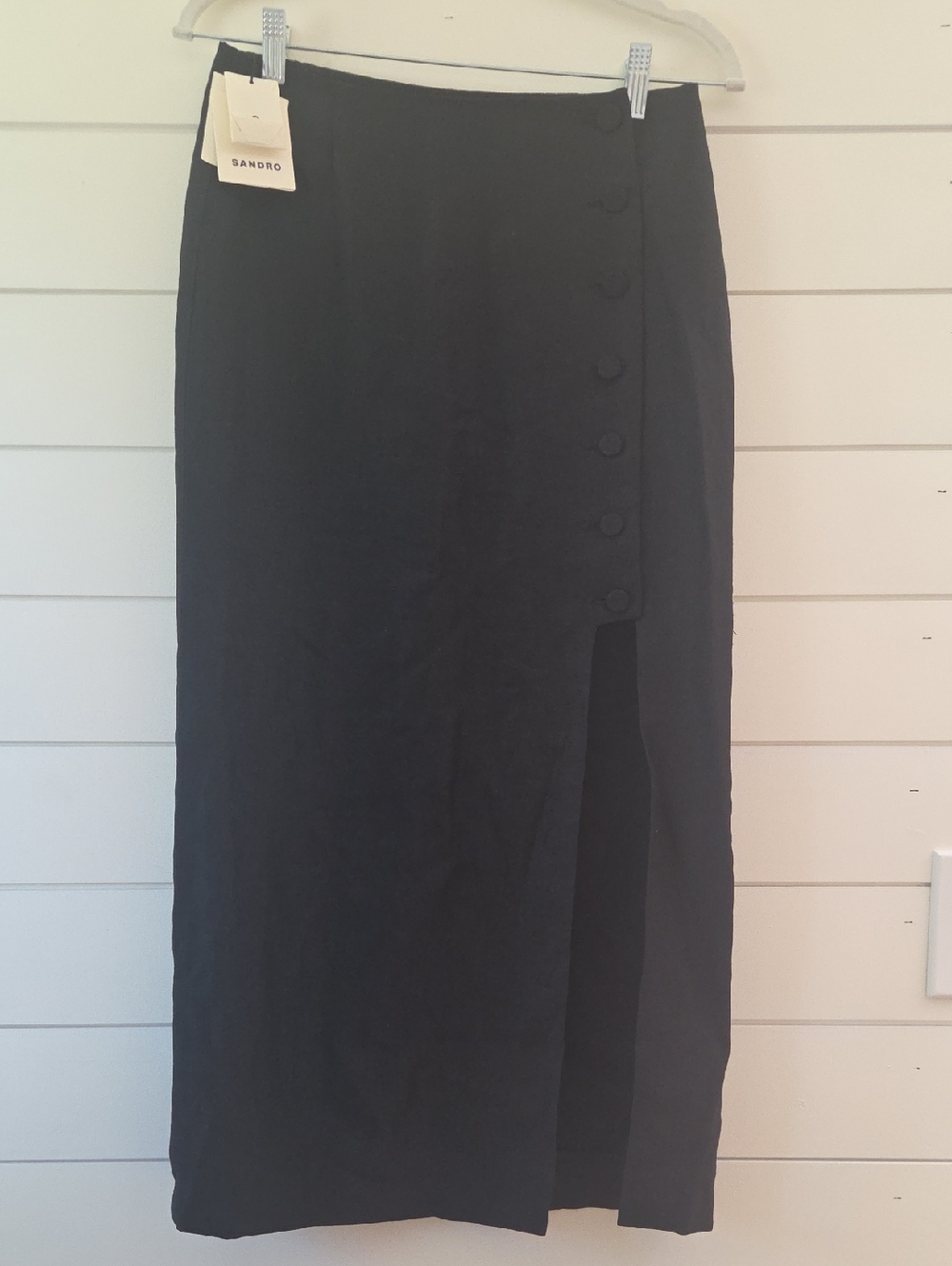 Sandro Black Maxi Skirt with Side Buttons and Slit Size FR 38 (US 4) NWT